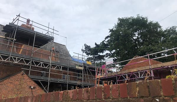 Site covered with scaffolding