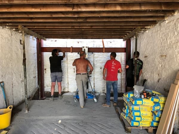 Steel lintel being put in place