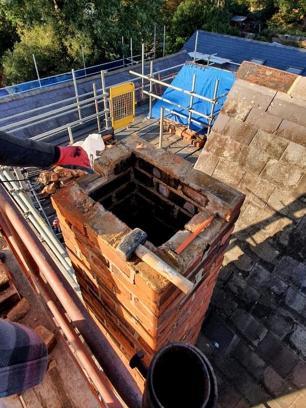 Chimney stack being reduced in height