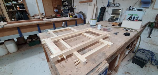 Frames lying on the bench drying