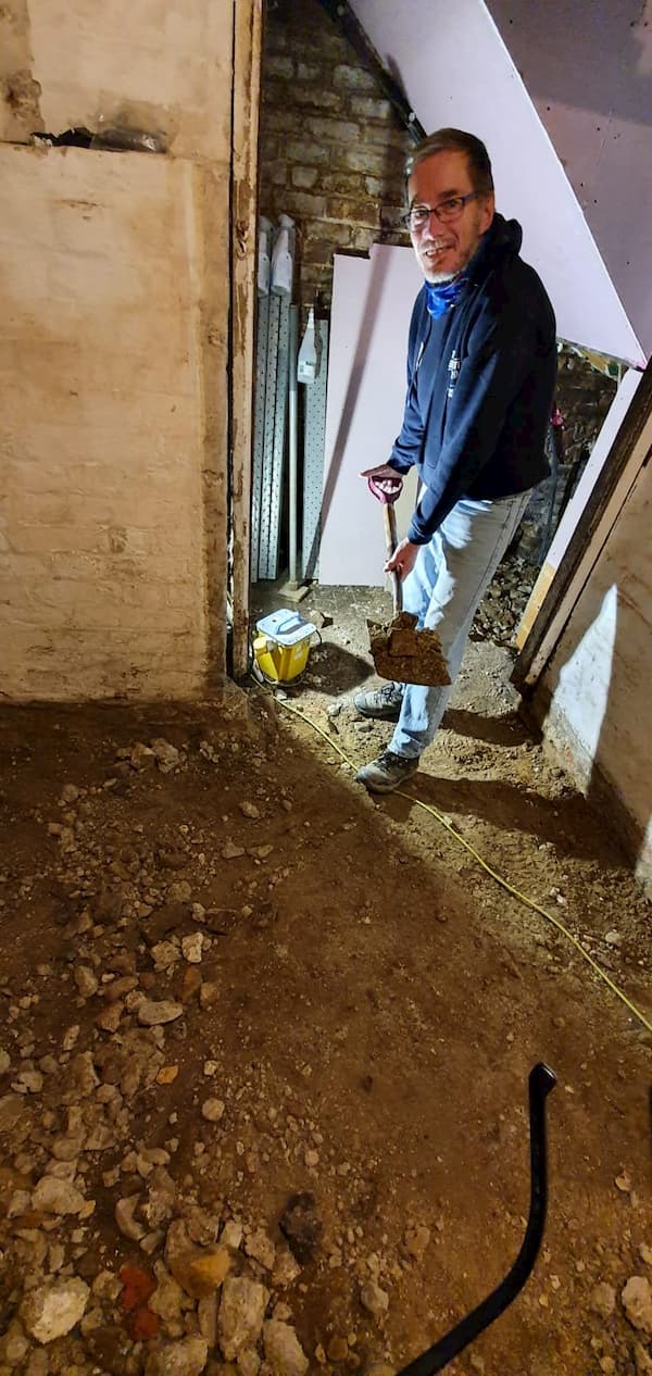 Tony working at the entrance to the tunnel in the Room of Doom