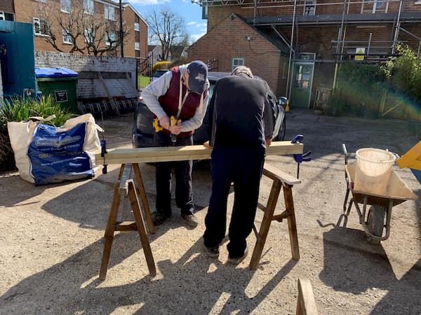 The lads preparing timber for The Kitchen