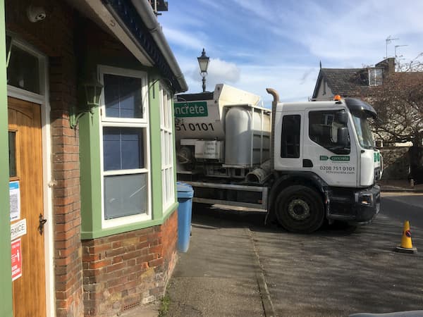 The lorry with the cement sticking out of the main gates