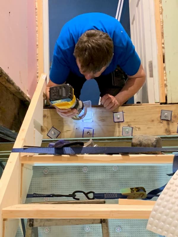 Ian fixing the very top of the stair