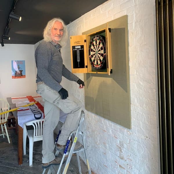 Tony at the new dart boardf