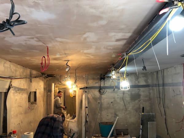 New plastered kitchen ceiling is still drying out.