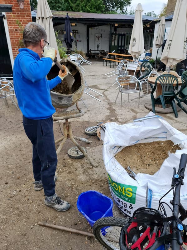 Trevor miing concrete in the elextric mixer