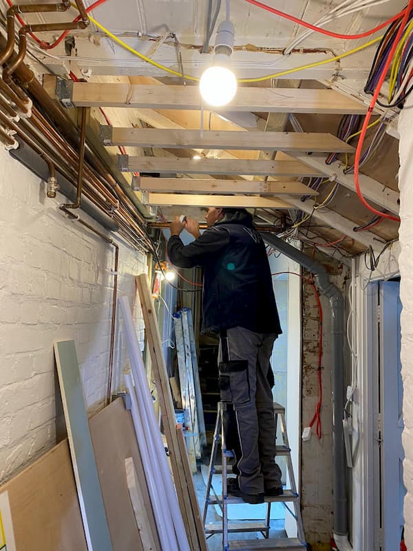 The Warriors working on the intenlall ceiling