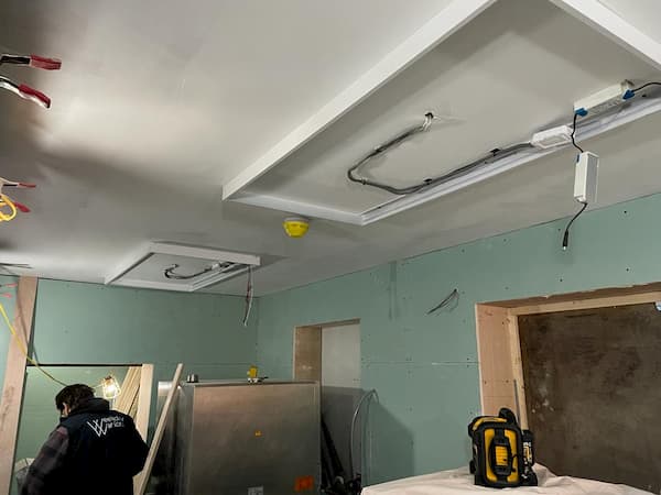 The Kitchen ceiling with new lighting ready to be installed