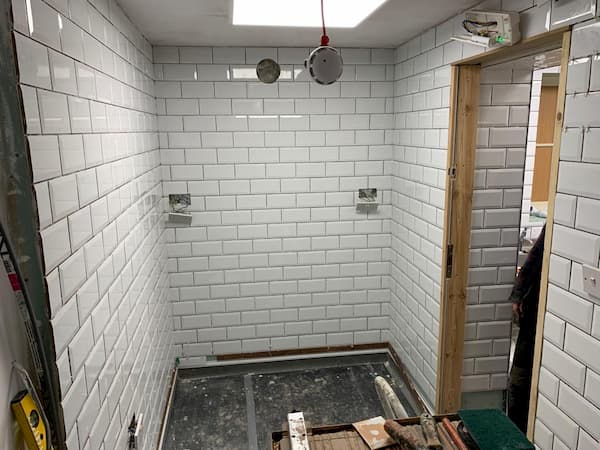 To Cold Store room with most of the tiling complete