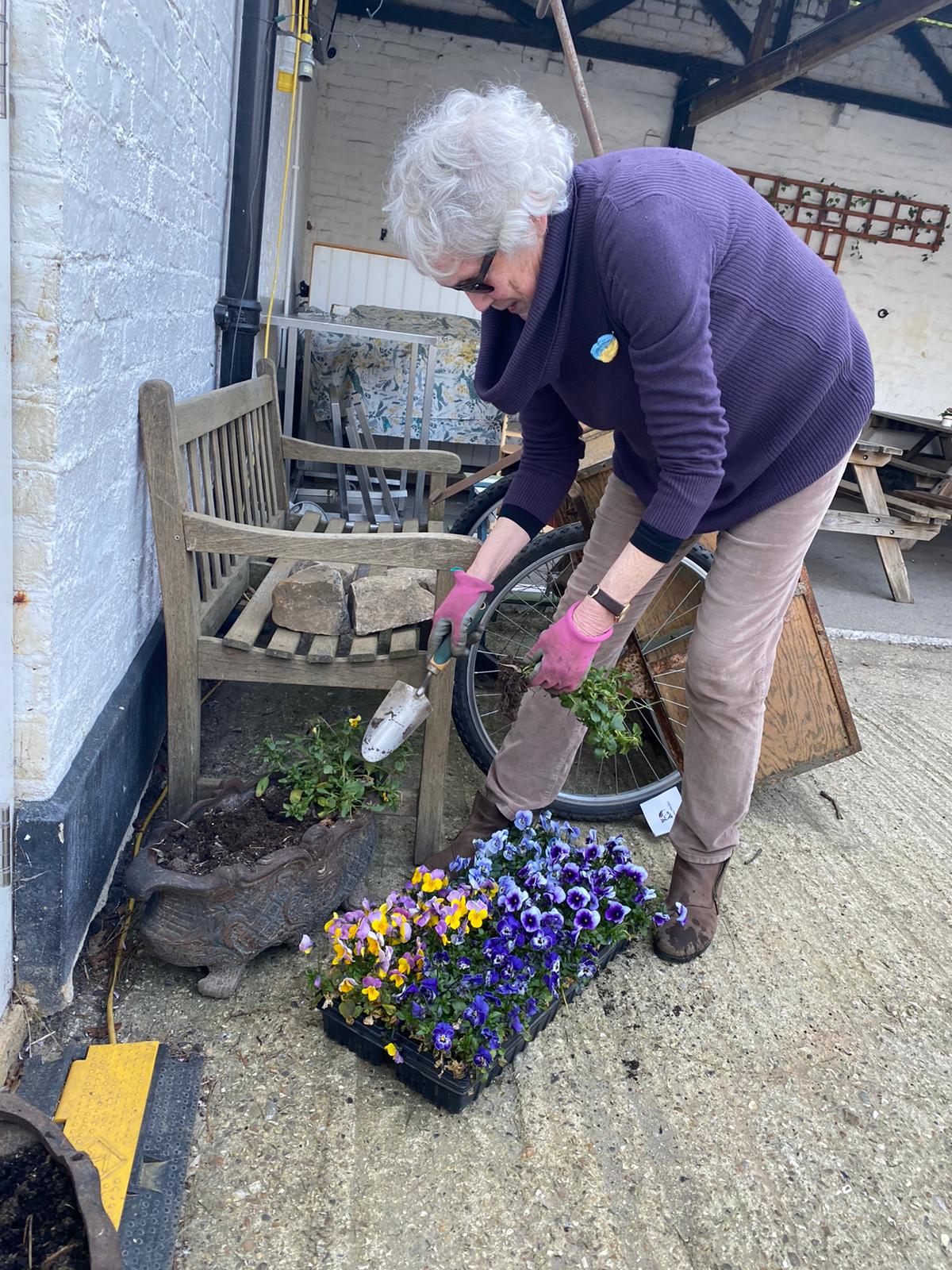 Jenny adding a touch of spring to The Courtyard.