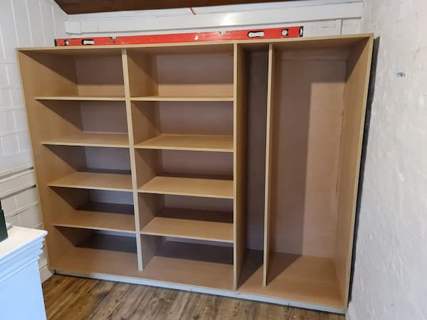 Shelves fully installed and ready for potential painting or use straight away.