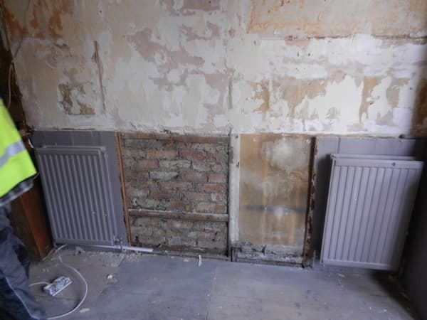 Plaster between radiators has been removed, radiatorsto go too