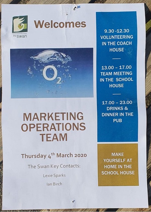 Poster welcoming the O2 team