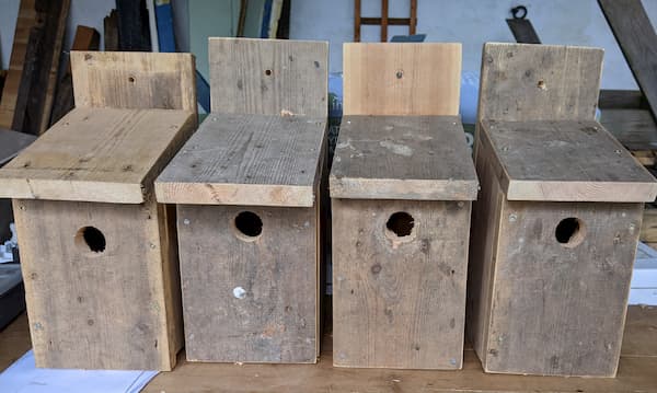 Bird boxes made from floorboards