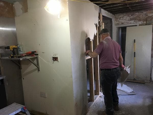 Tearing down a partition wall in the kitchen, 5th August 2019