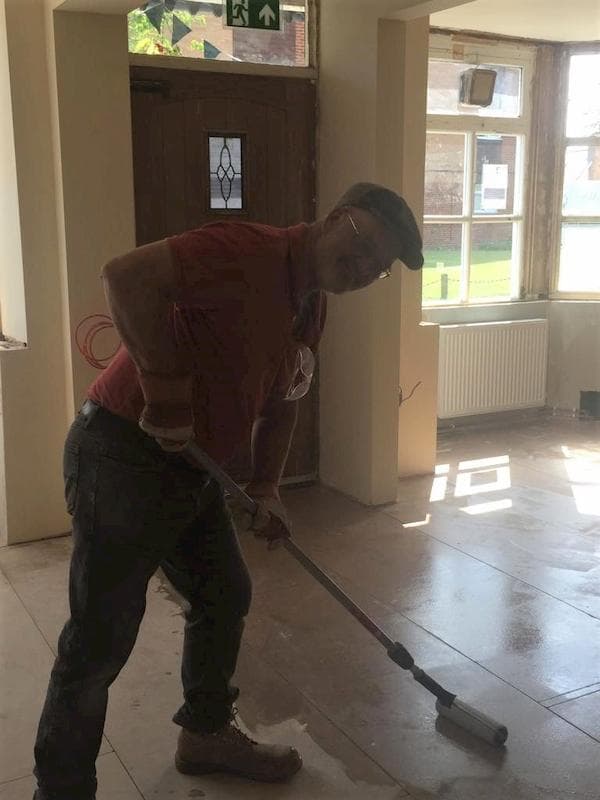 Preparing the bar floor area for the new floor, 20th August 2019