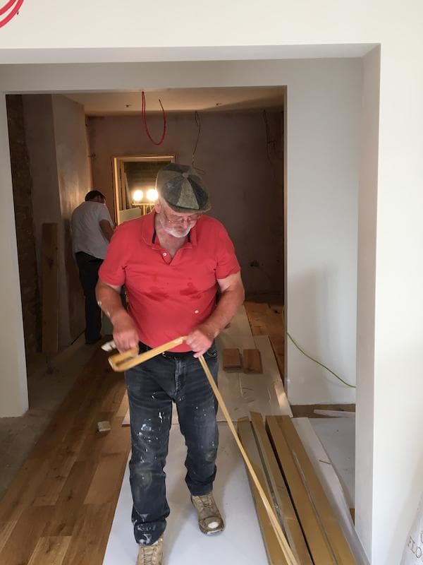 Helping laying the bar floor, 21st August 2019