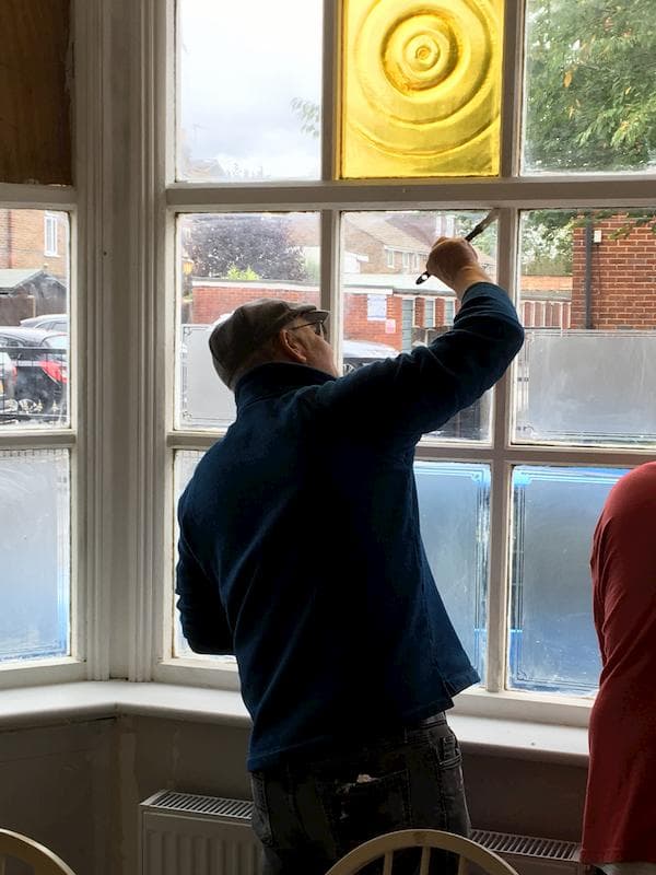 Painting the interior of the front window, 27th October, 2019