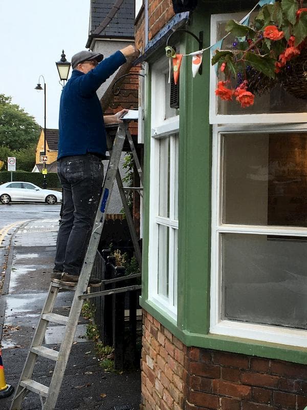 Working on the front of the pub, 1st Ocotber, 2019