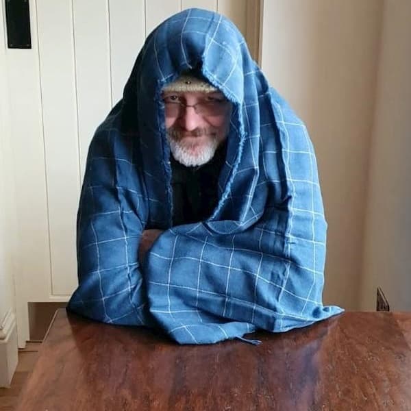 A cold and wrapped up Adrian in the bar, 24th January 2020