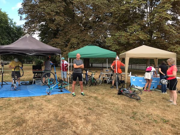 The team were protected from the sun by three awnings