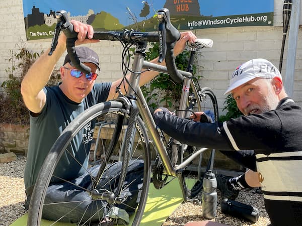 Volunteers at work at the bike kitchen