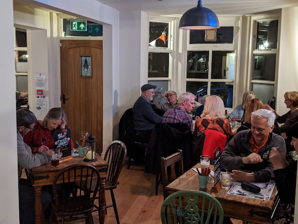 Busy pub with customers